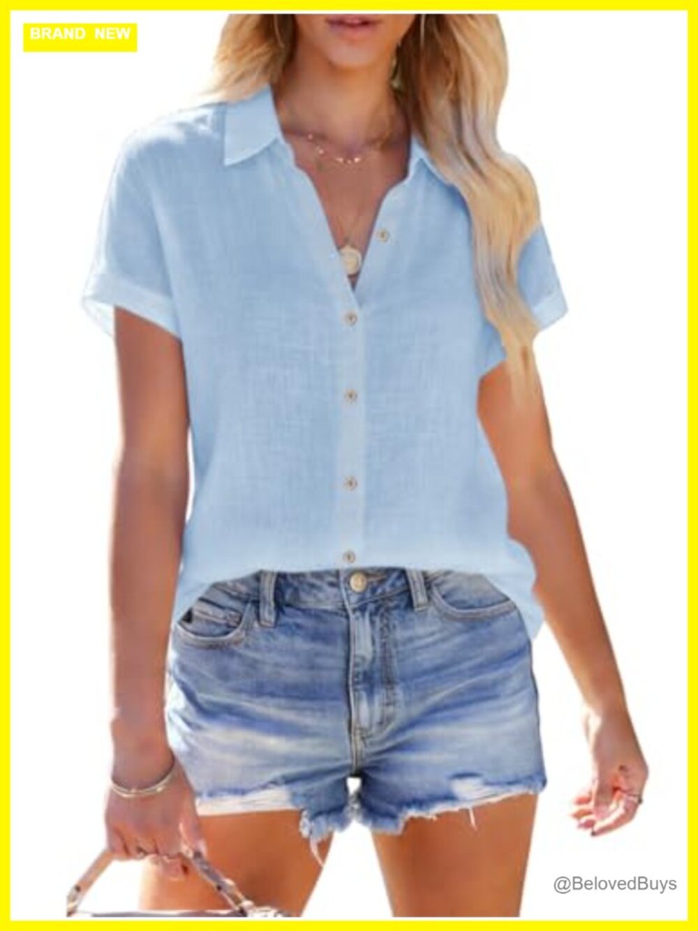 Linen Short Sleeve Button Down Blouse Casual Summer Beach Vacation Top